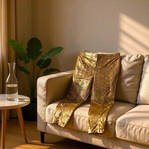 Venezia Metallic Gold Crocodile-Patterned Straight-Leg Cropped Pants 18